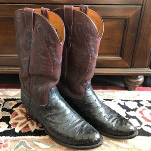 Lucchese 2000 Brown/Black Ostrich Boots Size 12